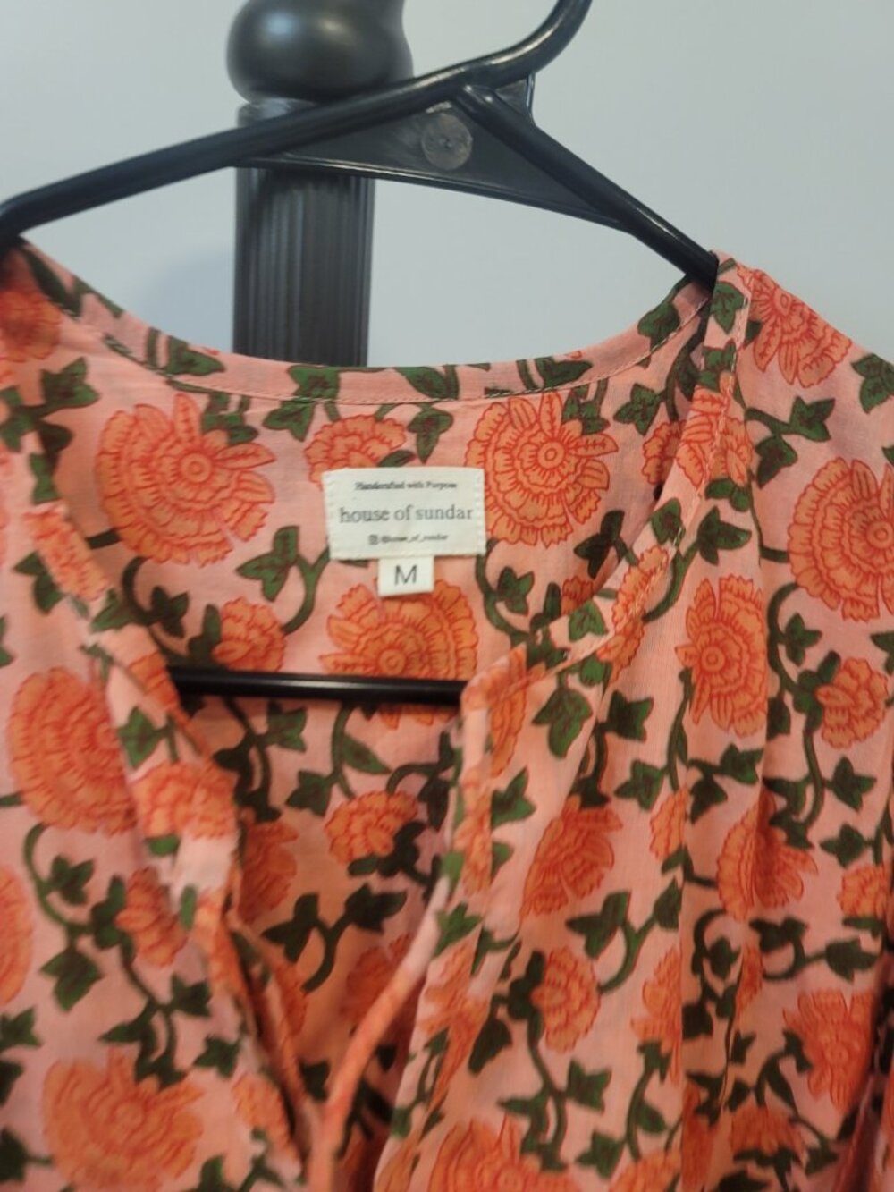 House of Sundar Dress Floral Cotton Boho Cottage Midi Size Medium NWoT Orange - Picture 4 of 7
